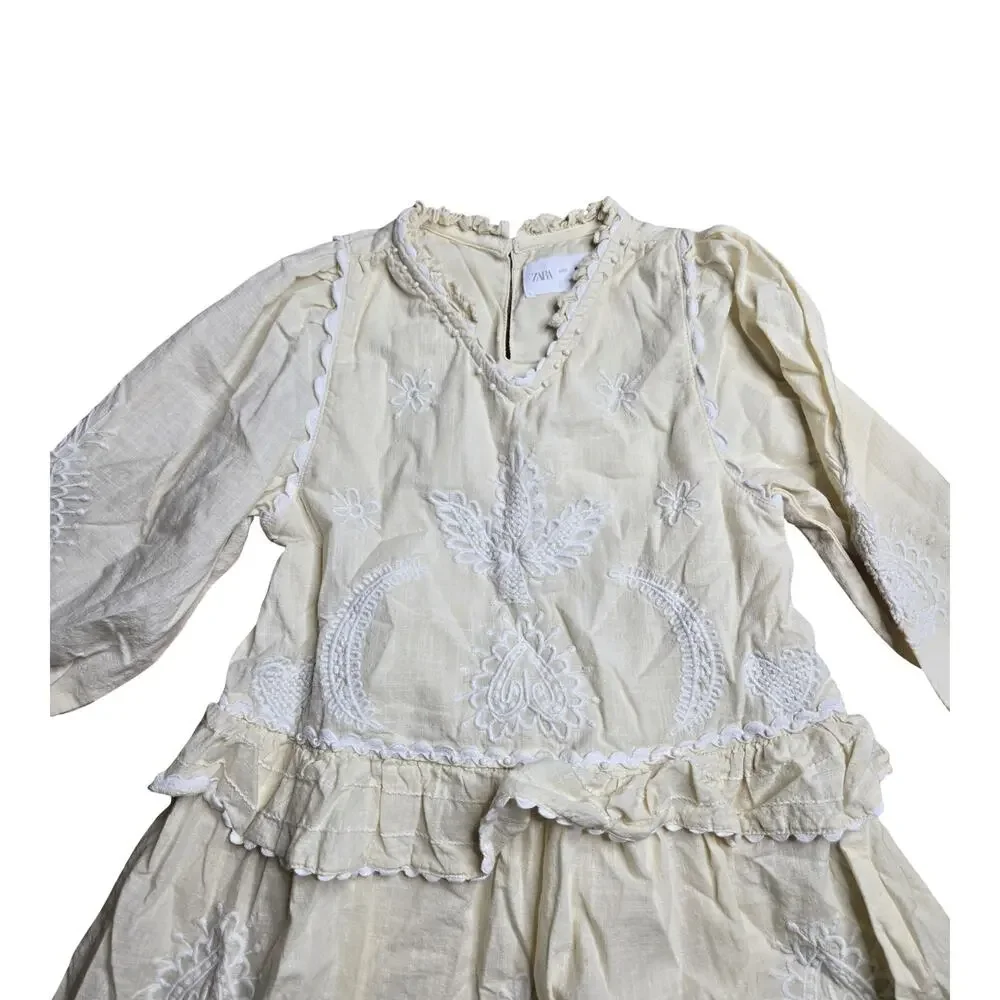 Zara Yellow Girl's Boho‎ Embroidered Dress Size: 6